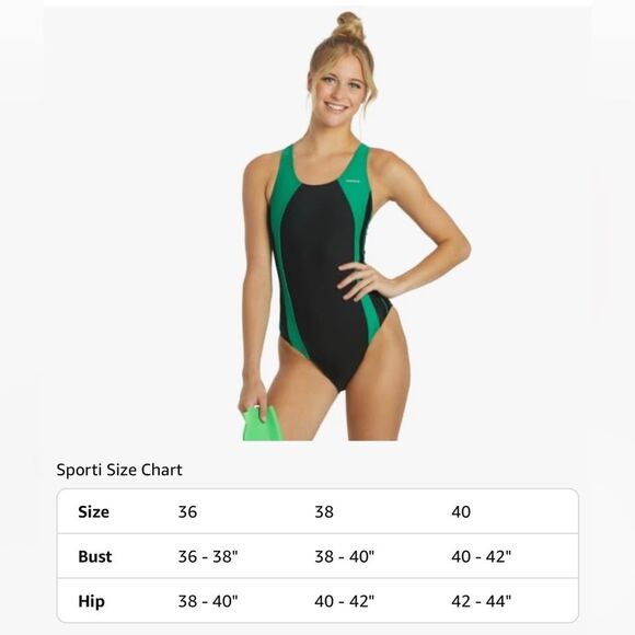 Sporti Piped Splice Wide Strap One Piece Swimsuit Black Green 38 NWT - Picture 8 of 9